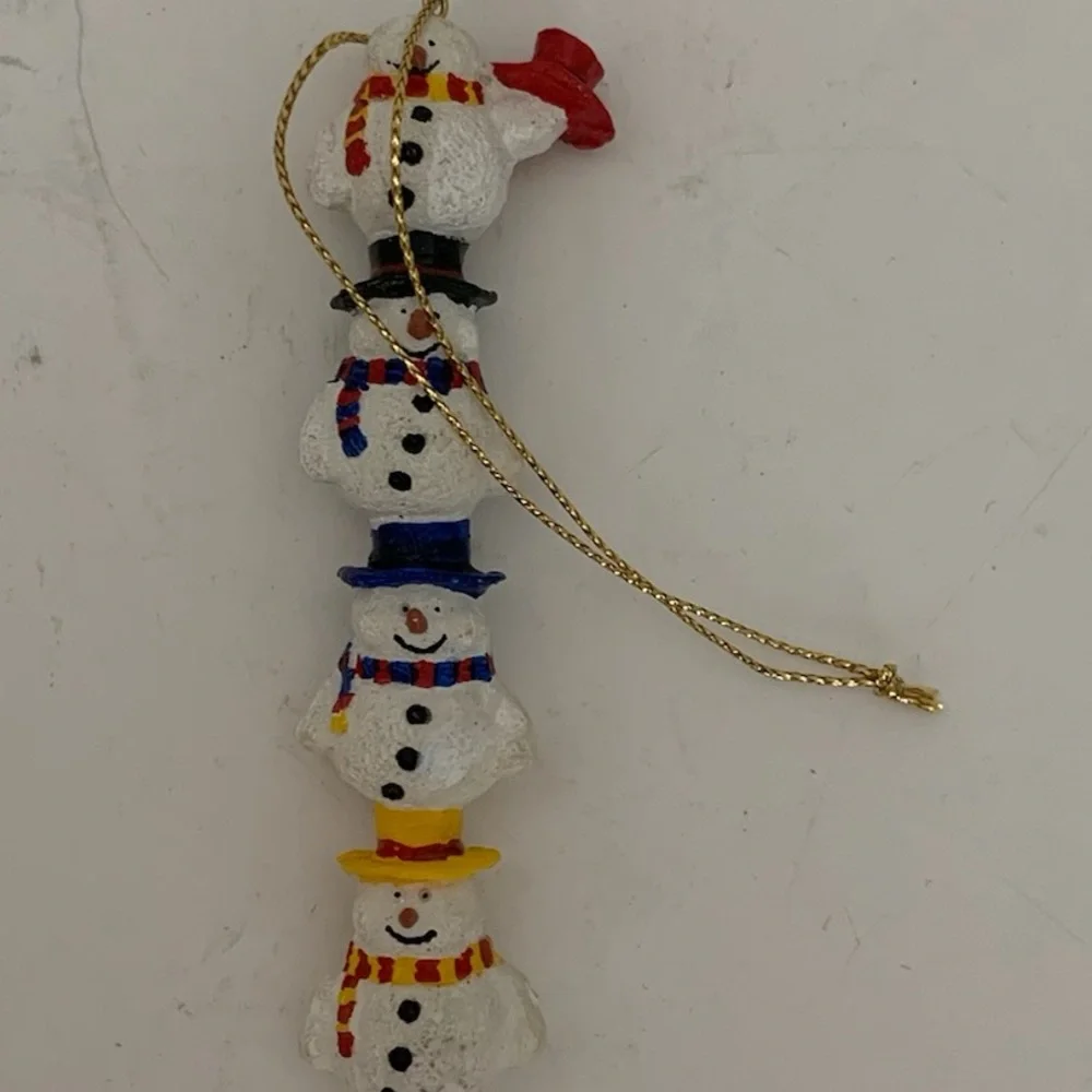 Vintage Snowmen with Hats Stack Ornament Festive Decor Holiday Gift Cottagecore